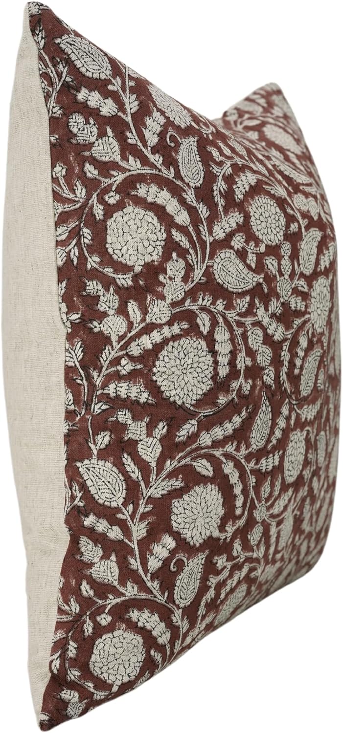 Handmade Block Print 20X20 Inch Cotton Linen Throw Decorative Pillowcase Cushion Cover for Sofa, Couch, Bad and Living Room, Boho Home Decor, Fall Season, Christmas Decoration, Farmhouse, Gopi, Red - Image 5