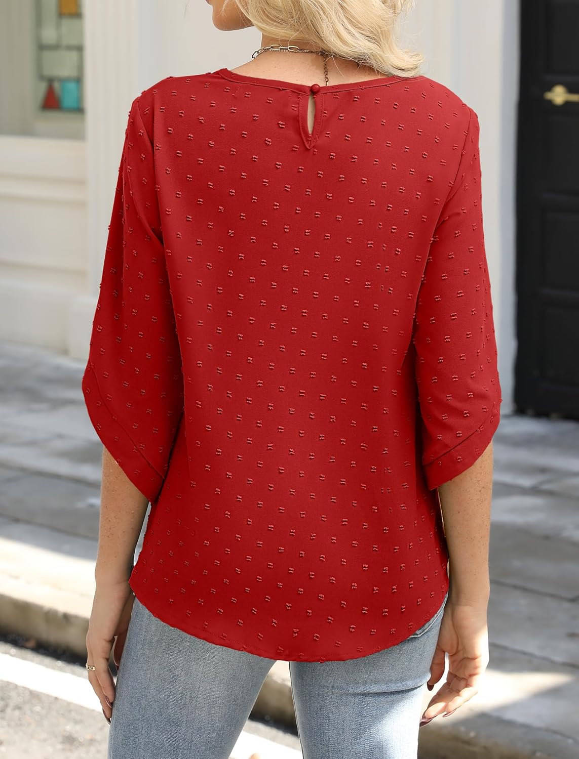 JUSTFASHIONNOW Womens Tops Dressy Casual 3/4 Sleeve Blouses Summer Tops 2025 Trendy Swiss Dots Shirts - Image 6