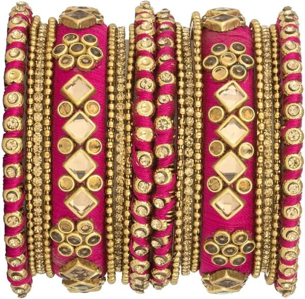 Aheli Ethnic Handmade Silk Thread Faux Stone Studded Bangle Set Bracelet Chudha Indian Wedding Festive Wear Fashion Jewelry Gift for Women Blue - Image 6