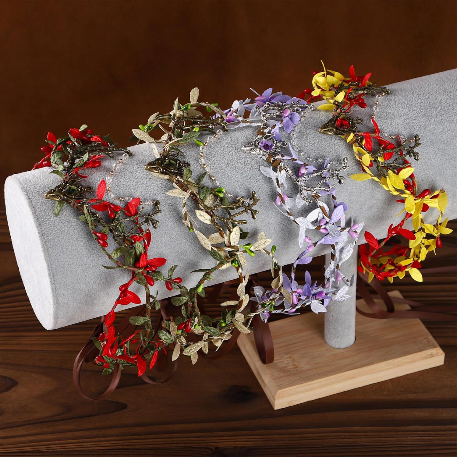 MOSTORY Handmade Forest Leaf Crown - ELf Woodland Hadpiece Fairy Green Branch Tiara Elven Vine Circlet with Rhinestone Tassel for Renaissance Party Cosplay Halloween Photo Prop - Image 7