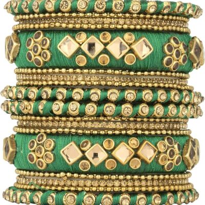 Aheli Ethnic Handmade Silk Thread Faux Stone Studded Bangle Set Bracelet Chudha Indian Wedding Festive Wear Fashion Jewelry Gift for Women Blue