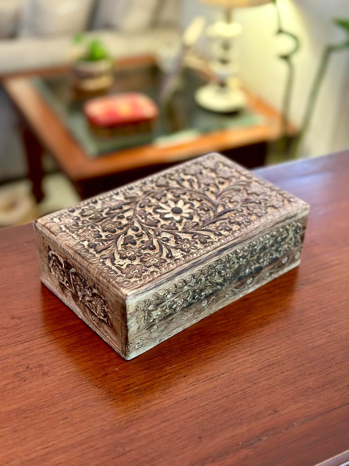 Great Birthday Gift Ideas Handmade Decorative Wooden Jewelry Box Jewelry Organizer Keepsake Box Treasure Chest Trinket Holder Watch Box Storage Box Housewarming Gifts Women - Image 2