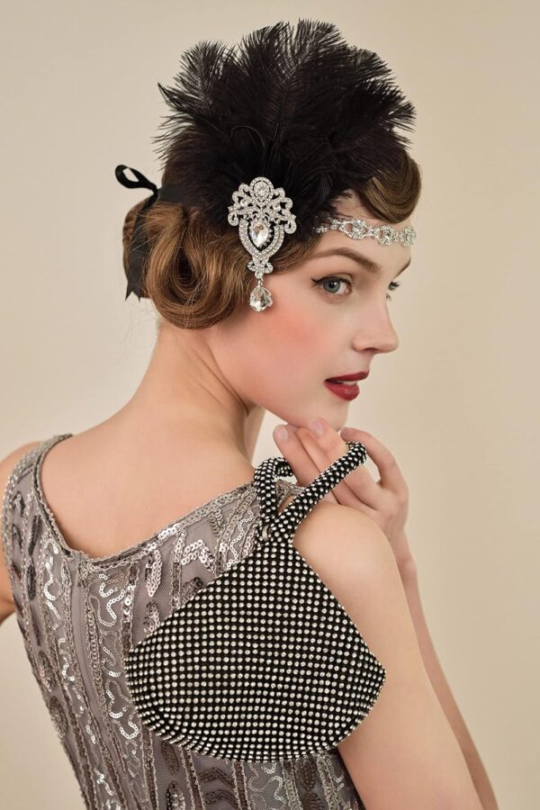 BABEYOND Women's Ostrish Feather Crystal Teal Headband Wedding Bridal Feather Headband Flapper Headpiece 1920s - Image 2