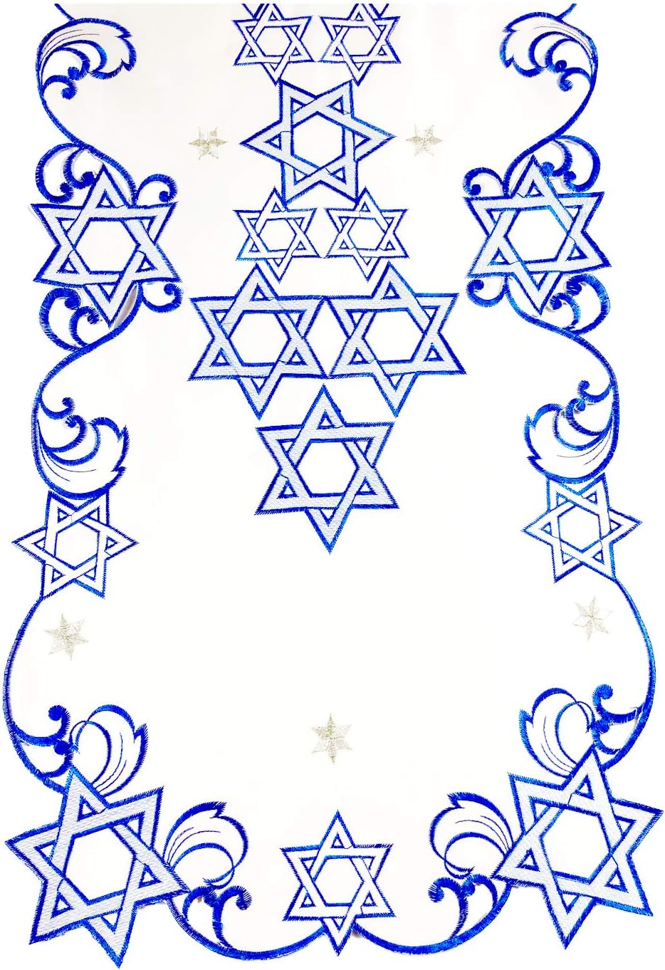 Holiday Star of David Purim Passover Jewish Table Runner Topper Blue Embroidered Cut Work Topper Linen Decorations (16" x 36") - Image 6