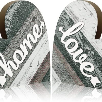 Jetec 2 Pcs Rustic Table Decorations for Living Room Home Decor Farmhouse Valentines Day Centerpiece Small Love Wooden Heart Decor for Dining Room Shelf Valentines Gift Decoration(Vintage Style)