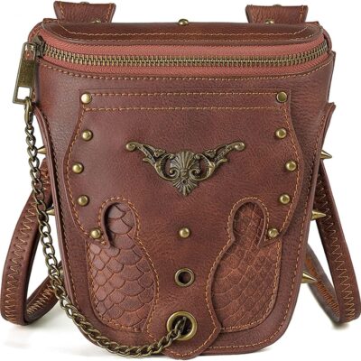 Small Crossbody Bag Shoulder Purse Leather Belt Pouch Waist Bag Fanny Pack Phone Holder Medieval Vintage Festival Renaissance Punk Costume Travel Wallet (Brown 091)