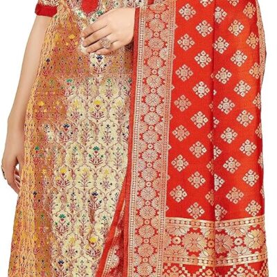 Elina fashion Women's Indian Banarasi Art Silk Salwar Kameez Dupatta Stitched Woven Suit