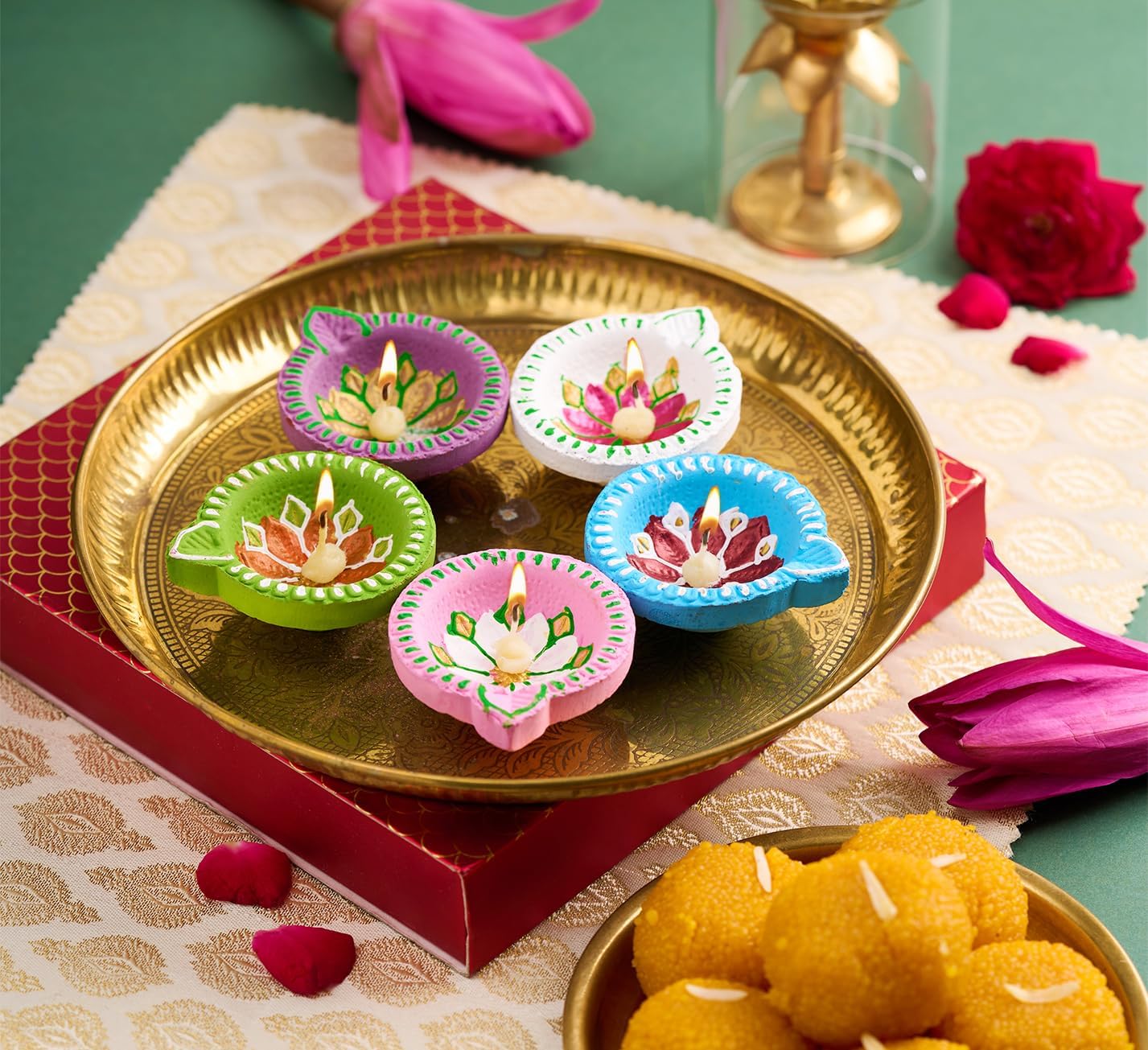 IndoTribe 12Pc Diwali Diyas For Decoration Diwali Decorations For Home Diwali Lights Diwali Decor Diwali Diya Diwali Candle Diwali Gifts For Friends Clay Diya For Diwali Tea Lights Candles Diwali Diya - Image 4