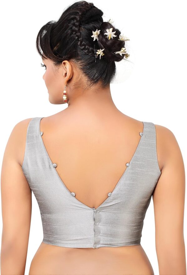 Women's Sleeveless Solid Pattern V Neck Readymade Saree Blouse - Image 2