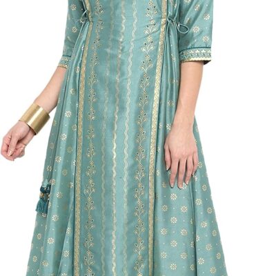 Janasya Indian Women's Green Silk Blend Ethnic Dress