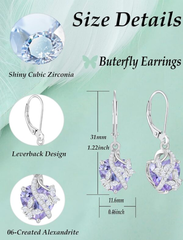 925 Sterling Silver Butterfly Earrings Necklace Created Alexandrite Heart Jewelry Set - Image 9