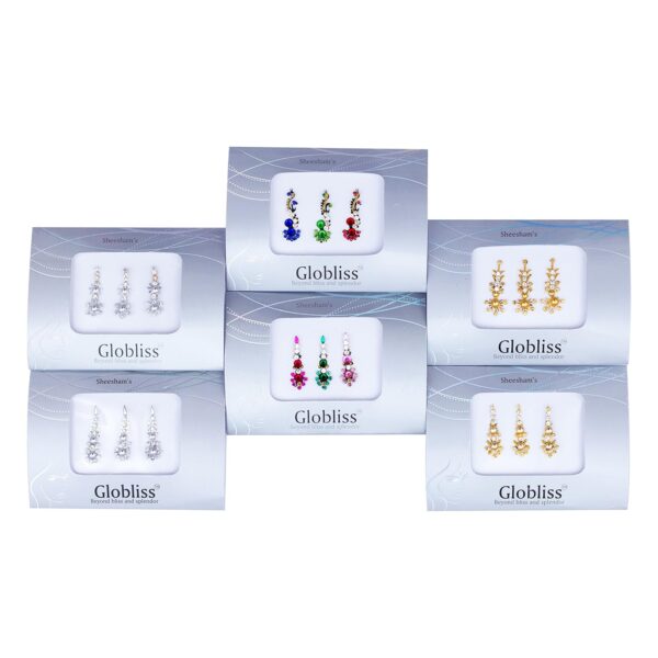 6 Packs with 18 Long Indian Bindis face Gems Forehead Sticker Silver Golden Colorful - Image 2