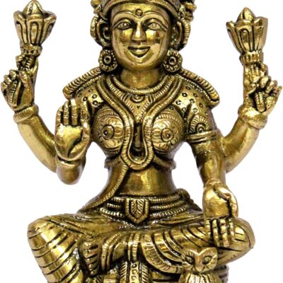eSplanade Brass Laxmi Lakshmi Goddess Murti Idol Statue Figurine Sculpture | Pooja Idols - Home Decor | Golden - 6.75" Inches