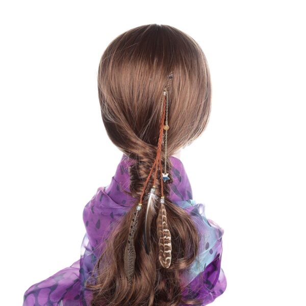 AWAYTR Hippie Feather Hair Extension Clip Bohemia Tribal Indian Peacock Hair Feather Hippie Headpiece Braided Beads Headwear Festival Hair Accessories (3color) - Image 3