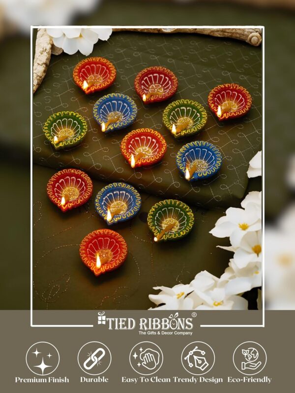 TIED RIBBONS 12 pcs Handmade Clay Diya for Diwali | Big Diwali Diyas Indian Style | Indian Oil Lamp | Diwali Decorations for Home | Terracotta Diyas | Diwali Diyas for Pooja | Diwali Gifts - Image 7