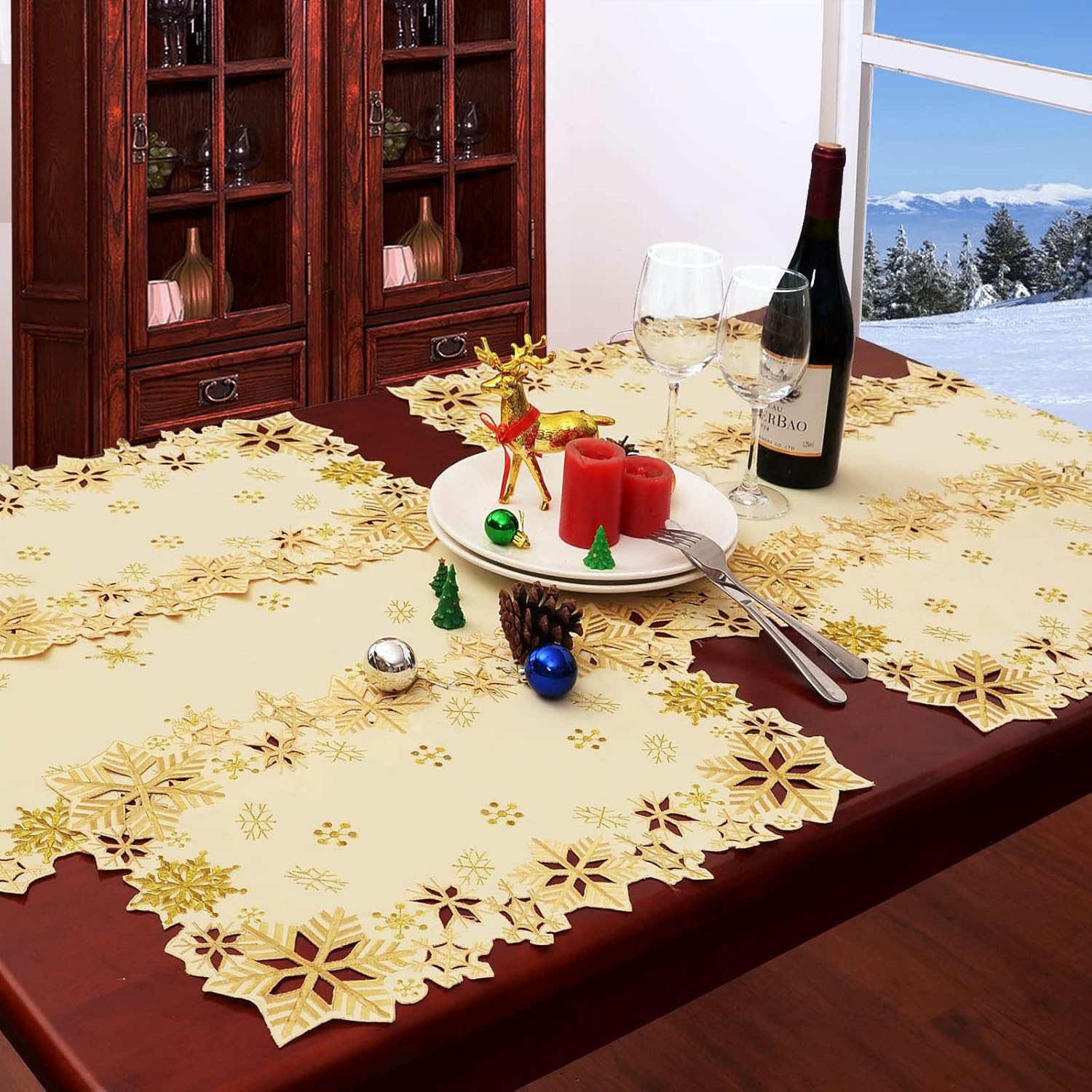 Simhomsen Embroidered Gold Snowflakes Table Runners for Christmas Holiday and Winter (Gold, 14×90 inches) - Image 7