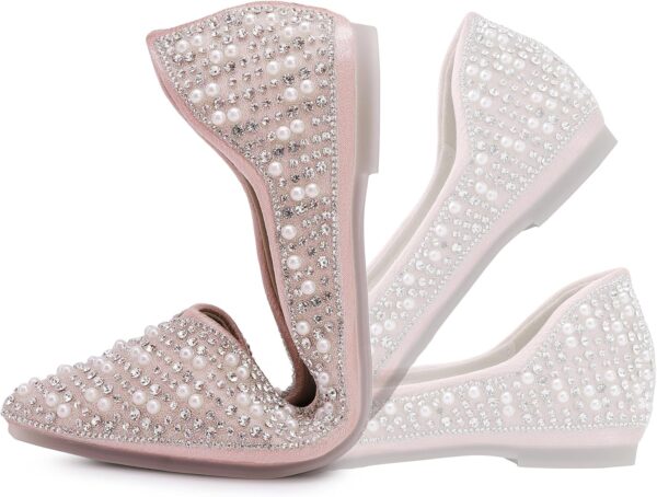 Women's Rhinestone Flats Fashion Pointed Toe Pearl Diamond Low Heel Dress Wedding Flats Work Business Dance Ballet Flats - Image 5