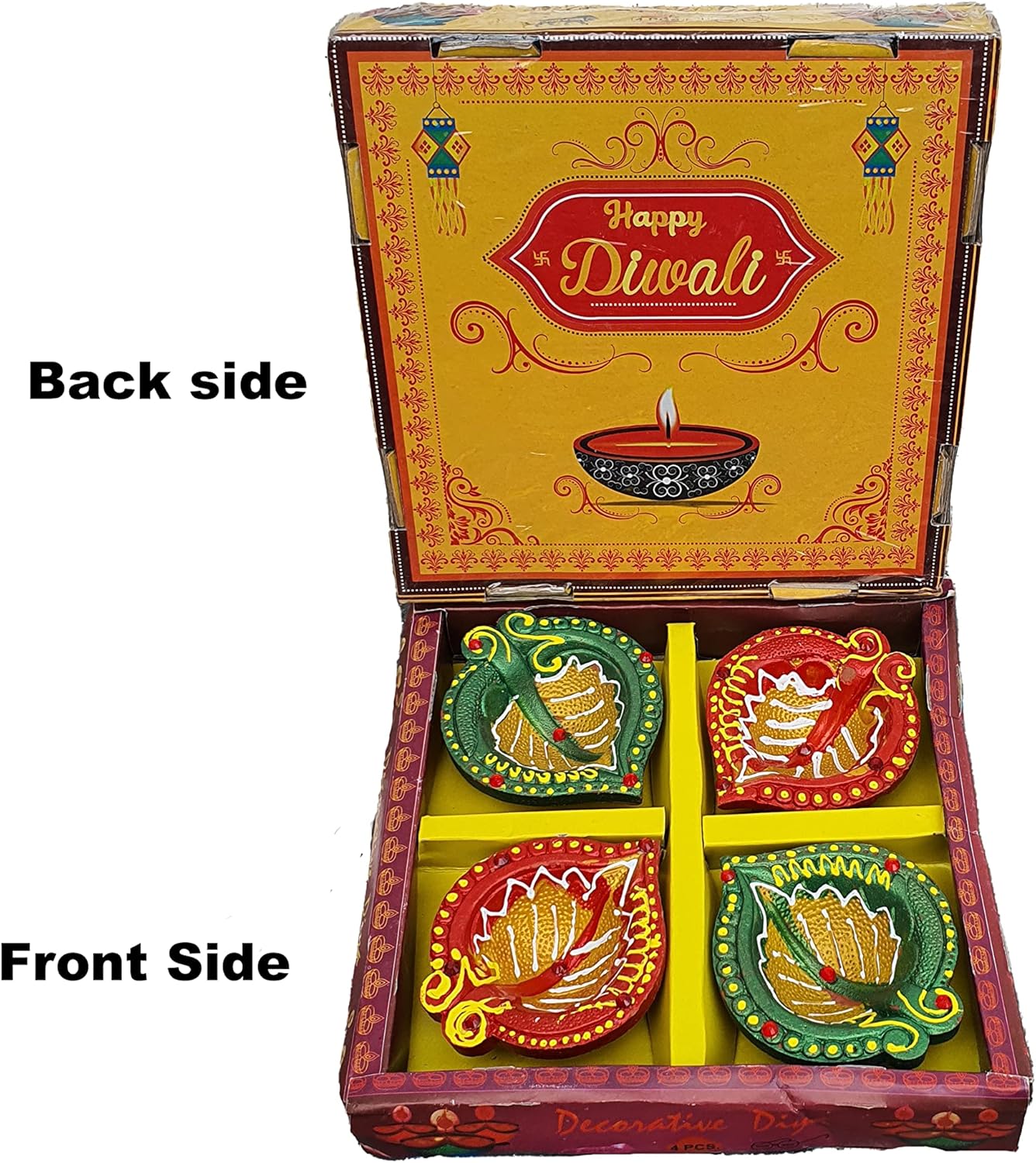 Diwali Diya - Clay Diya - 4 Pcs Clay Diyas Large Size for Pooja - Diwali Diya Hand Made & Hand Painted Diwali Diyas Gift Box Packed in Bubble Wrap( Cotton Wicks Included ) - Image 2