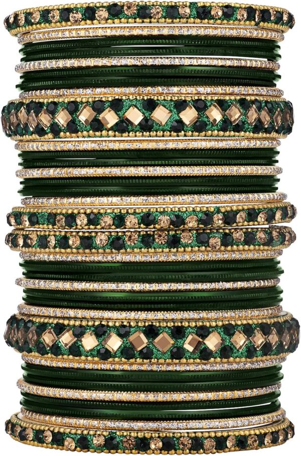 Aheli Ethnic Colorful Metal Bangles Chudha Set Stone Studded Bangle Set Indian Wedding Wear Fashion Jewelry Gift for Women Blue