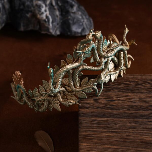 Greek Medusa Snake Crown - Cosplay Headband Medusa Costume Headband Halloween Greek Goddess Headdress with Laurel Leaves Masquerade Party Golden Green - Image 4