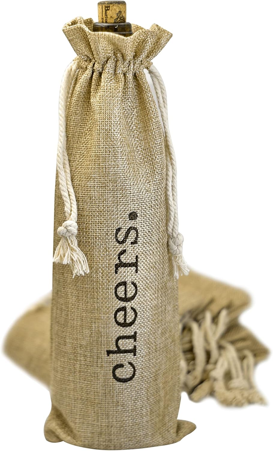 Burlap Wine Bag - 12 Jute Wine Bottle Gift Bags with Drawstring and "Cheers" Print - Gifting Supplies for Wedding, Party Favors, Christmas, Holiday and Wine Tasting Party (Brown, Cheers)