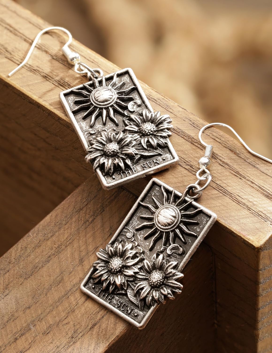 HAQUIL Vintage Antique Sun Floral Sunflower Rectangle Dangle Drop Earrings Jewelry Gift for Women - Image 4