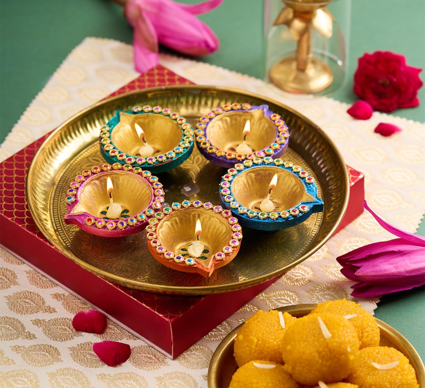 IndoTribe 12Pc Diwali Diyas For Decoration Diwali Decorations For Home Diwali Lights Diwali Decor Diwali Diya Diwali Candle Diwali Gifts For Friends Clay Diya For Diwali Tea Lights Candles Diwali Diya - Image 4