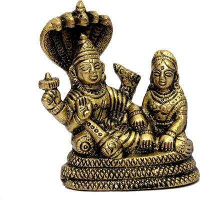 eSplanade Brass Lord Vishnu Laxmi in Ksheer Sagar - Lakshmi Narayan - Murti Idol Statue Sculpture - Golden - 3.1" Inches