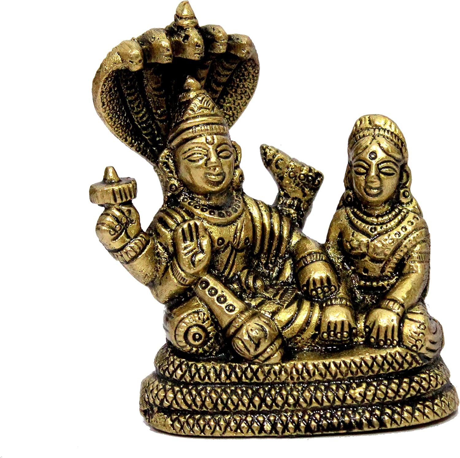 eSplanade Brass Lord Vishnu Laxmi in Ksheer Sagar - Lakshmi Narayan - Murti Idol Statue Sculpture - Golden - 3.1" Inches