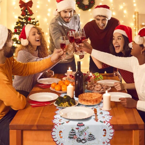 White Snowman Christmas Table Runner – 72 Inches Long Xmas Tablerunner Lace Embroidered, Elegant Winter Scene Theme Runner, Festive Holiday Décor for Dining Table Center,6 Ft - Image 6