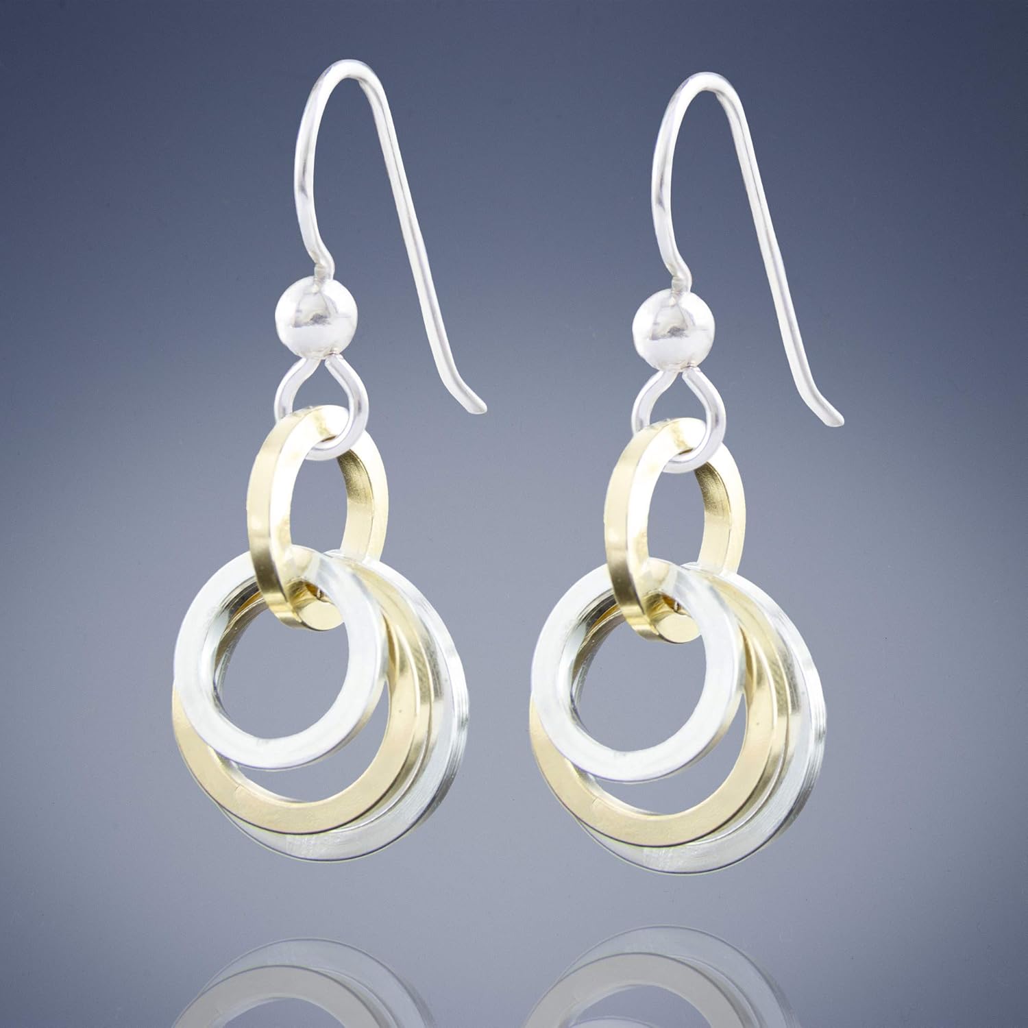 Minimalist Two-Tone Dainty Dangle Earrings with Mixed 14K Gold-Filled and 925 Sterling Silver Circles - Everyday Jewelry Gift for Women - Image 4