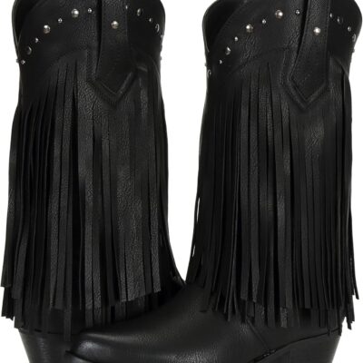 SheSole Womens Wide Calf Fringe Western Boots Cowboy Cowgirl Country Tassel Boots Black Brown