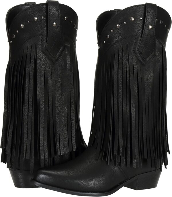 SheSole Womens Wide Calf Fringe Western Boots Cowboy Cowgirl Country Tassel Boots Black Brown
