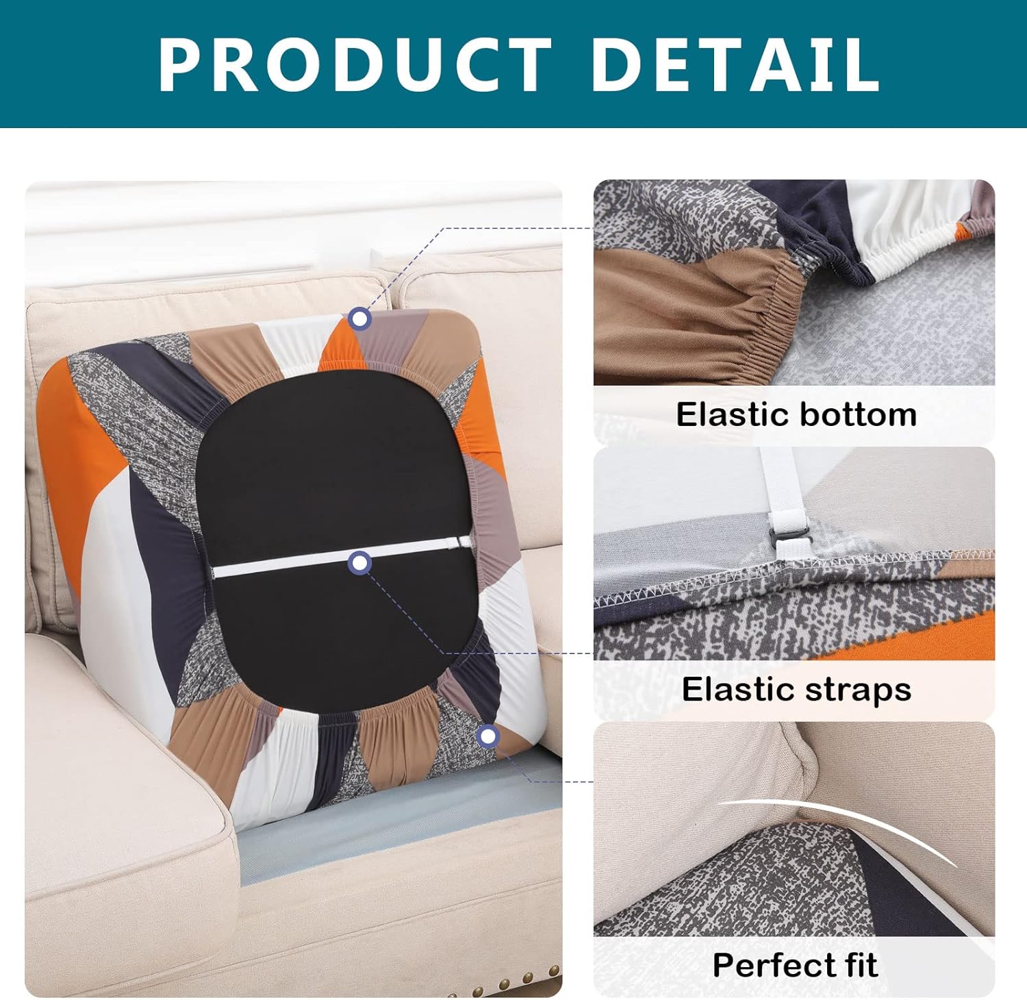 hyha Printing Sofa Couch Cushion Covers, Replacement Individual Seat Cushion Covers, Magic Sofa Covers Washable for Sectional Pets, Pattern Sofa Slipcovers (1 Cushion Armchair, Colored Blocks) - Image 4