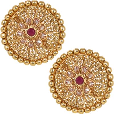 Bodha Bollywood Traditional Indian Medium Sized Kundan Coin Gold Stud Earrings for Women (SJ_1724)