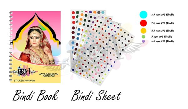 IS4A 960 Multicolored Bollywood Forehead Stickers Adhesive Body Jewelry 10 Page Book of Different Sized Tattoo Bindi Round Dot (Multi-color) - Image 3
