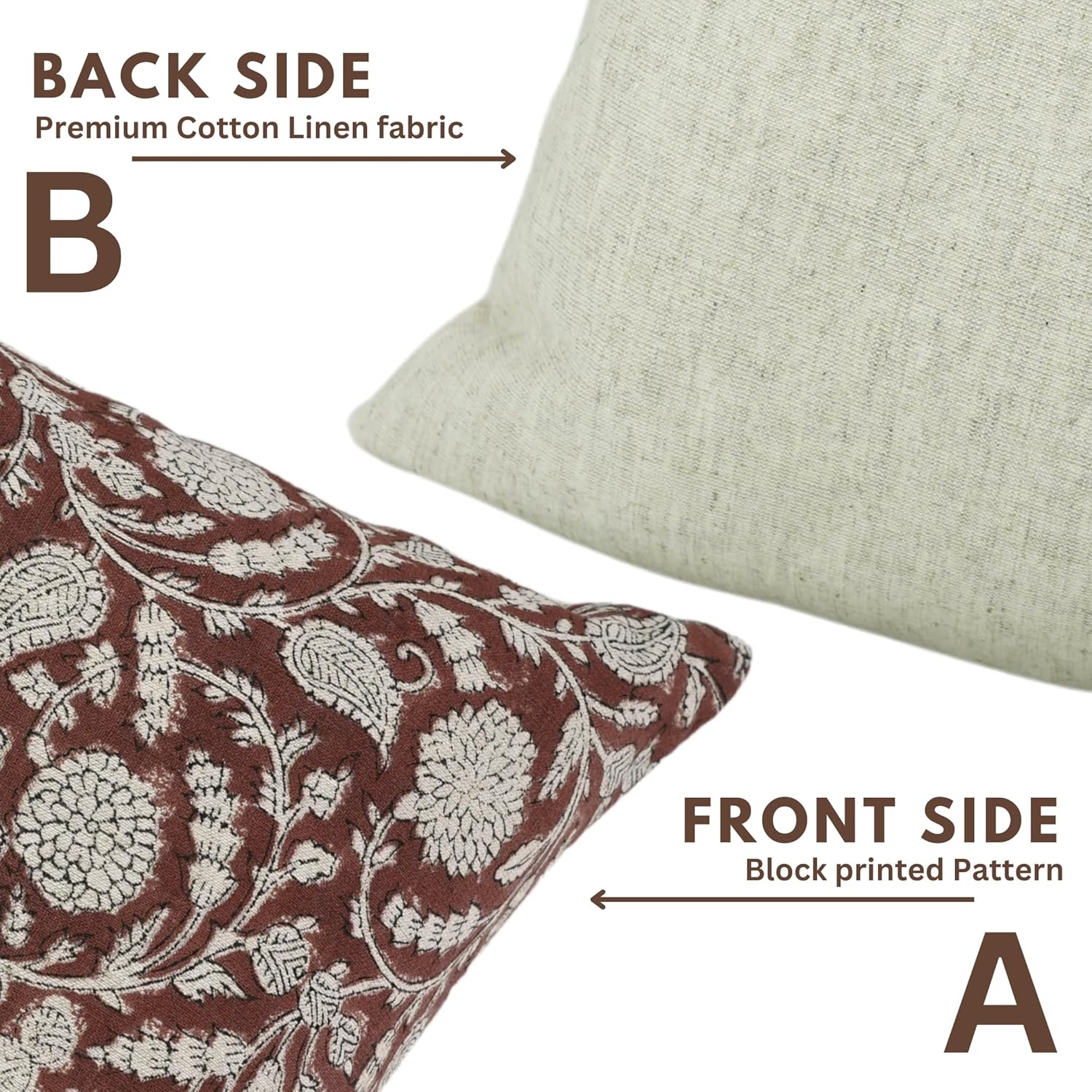 Handmade Block Print 20X20 Inch Cotton Linen Throw Decorative Pillowcase Cushion Cover for Sofa, Couch, Bad and Living Room, Boho Home Decor, Fall Season, Christmas Decoration, Farmhouse, Gopi, Red - Image 3