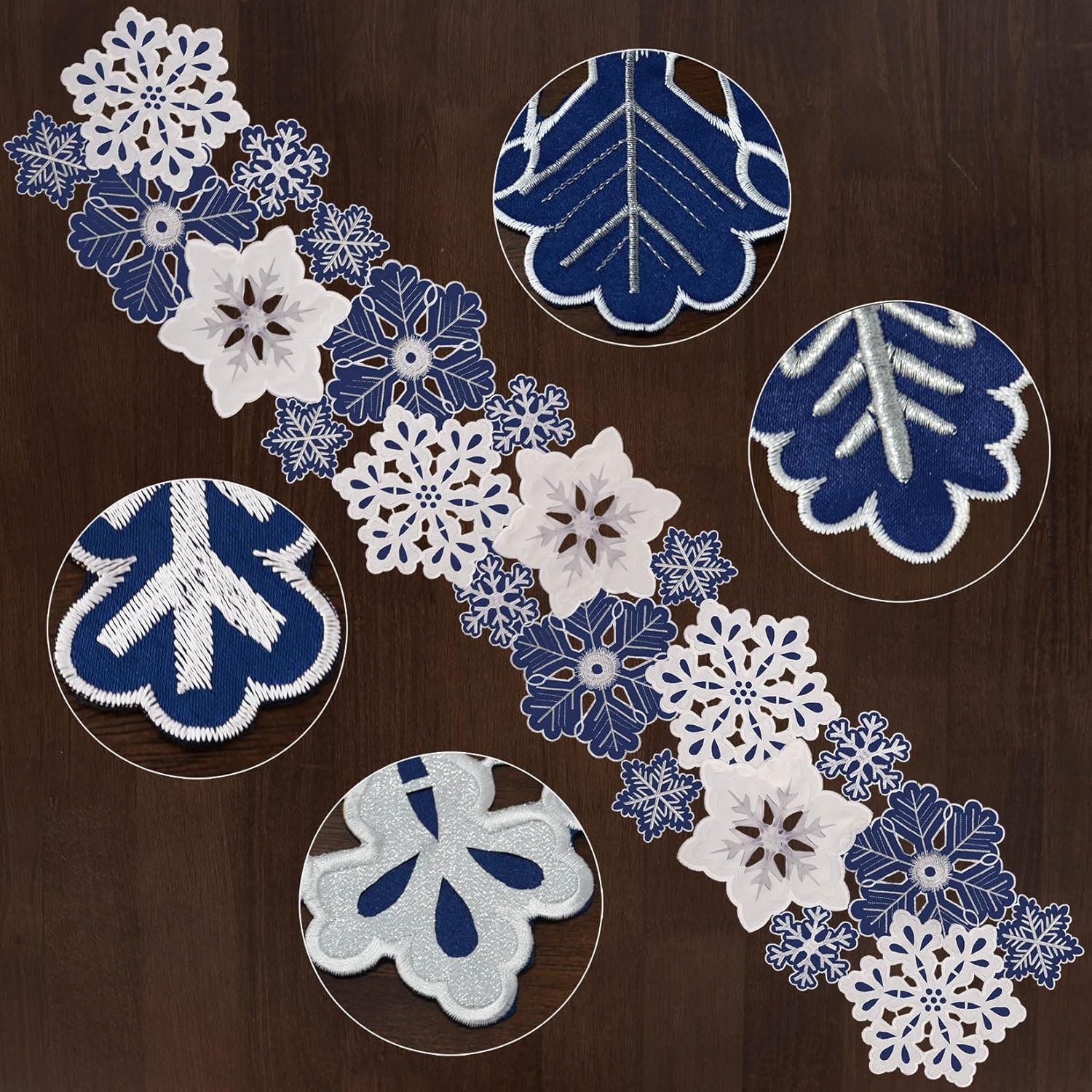 Grelucgo Embroidered Navy Blue Snowflake Table Runner, Christmas Party Decor, Winter Holiday Decorations (14x107 inches) - Image 2