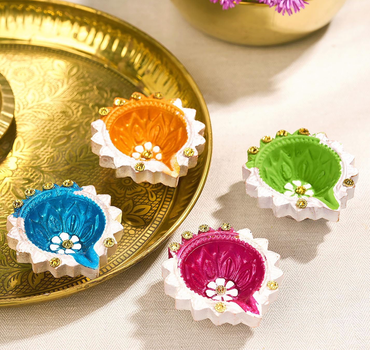 IndoTribe 12Pc Diwali Diyas For Decoration Diwali Decorations For Home Diwali Lights Diwali Decor Diwali Diya Diwali Candle Diwali Gifts For Friends Clay Diya For Diwali Tea Lights Candles Diwali Diya - Image 4
