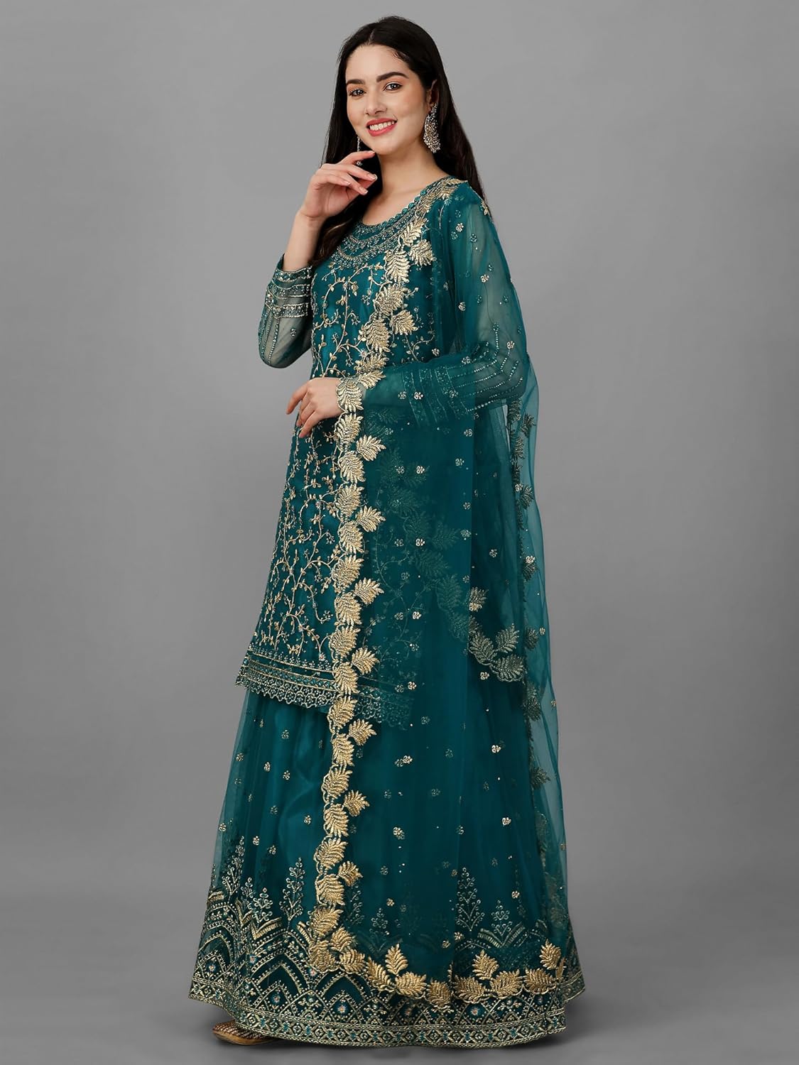 TRENDMALLS Women's Mono Net Kurta Lehenga Suit Set Indian Pakistani Ethnic Wear - Image 4