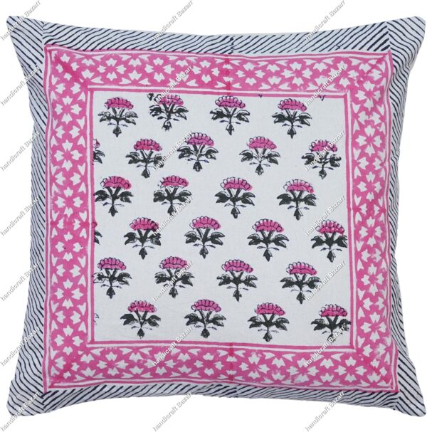 Artful Cotton Handloom Block Printed Cushion Cover Decorative Pillow Sham 16x16 Inch Square Chair Pad Farmhouse Decor (1), HB-BPCC1-0010 - Image 2