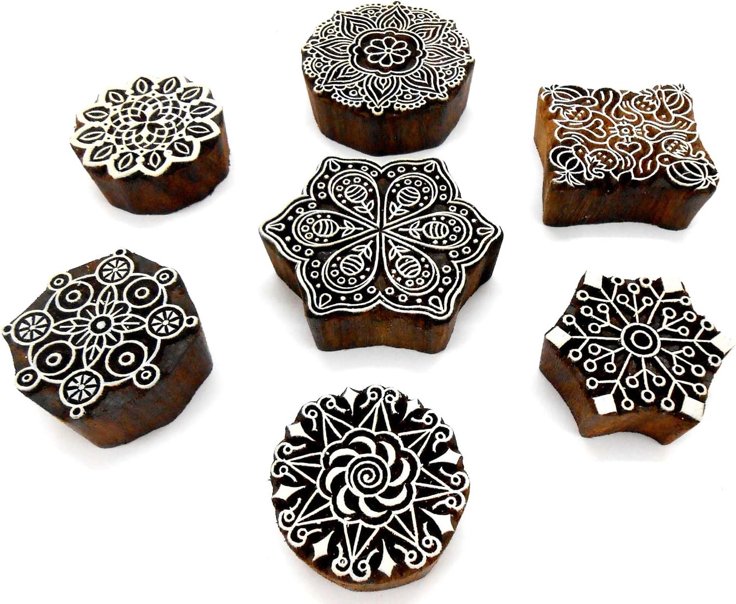 Crafts of India Rangoli Design Wooden Blocks for Stamping, Block Printing on Textiles, Pottery Crafts,Henna, Scrapbooking, Wall Painting: Set of 7pcs - Image 2