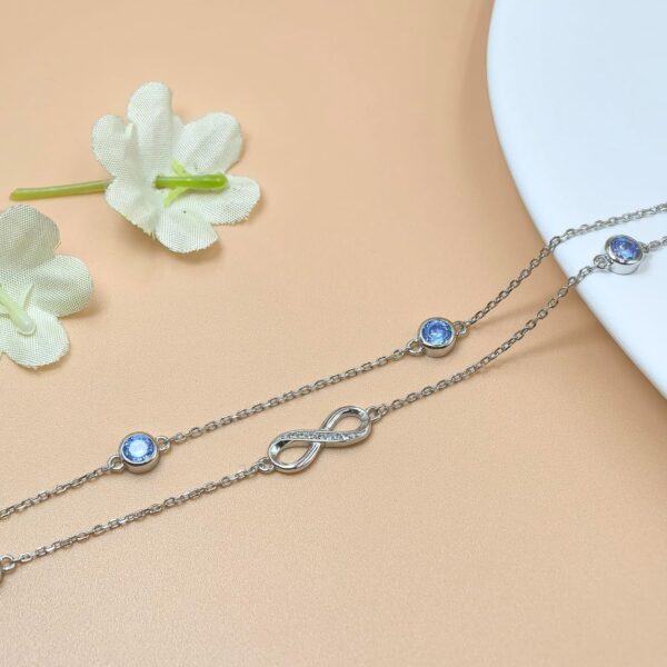 WASEE Bracelet/Anklet for Women 925 Sterling Silver Birthstone Bracelet Birthday Adjustable Anklets Jewelry for Women - Image 3
