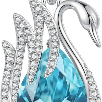 LOUISA SECRET Swan Waterdrop Heart Birthstone Necklaces for Women, 925 Sterling Silver Fine Jewelry, Pendant Heart Necklaces Birthday Anniversary Christmas Gift for Women Wife Mom Girlfriend Lady