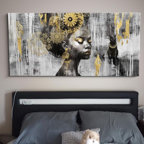 yiijeah Large Black and Gold Wall Decor - Black Girl Wall Art - Canvas Picture Artwork for Walls - Szie 30x60 Inches Gold Wall Decor for Living Room Home Office - Image 6