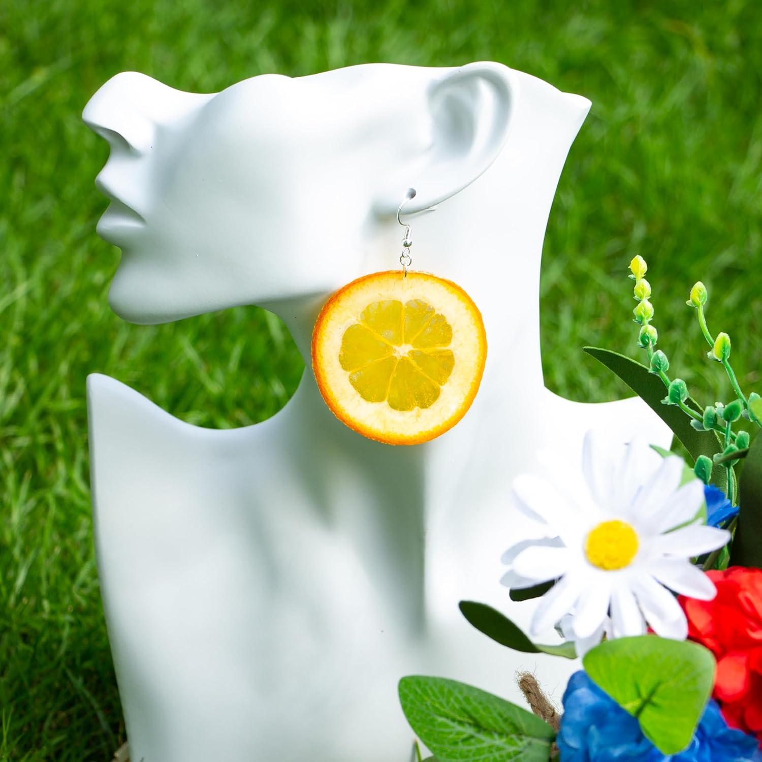 Handmade Real Orange Fruit Earrings, Green Pressed Orange Natural Earrings, Dried Orange Resin Jewelry, Mother's Day Gift(Silver Hooks) - Image 3