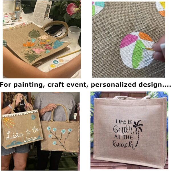 6 Pack Jute Tote Bag Reusable, Burlap Beach Bags with Sturdy Rounded Handles, Sturdy Base Gym Shopping Travel Bag for Women, Mom, Teachers, Friends, Bridesmaids, 15.4''x12.2''x5.9'' - Image 6