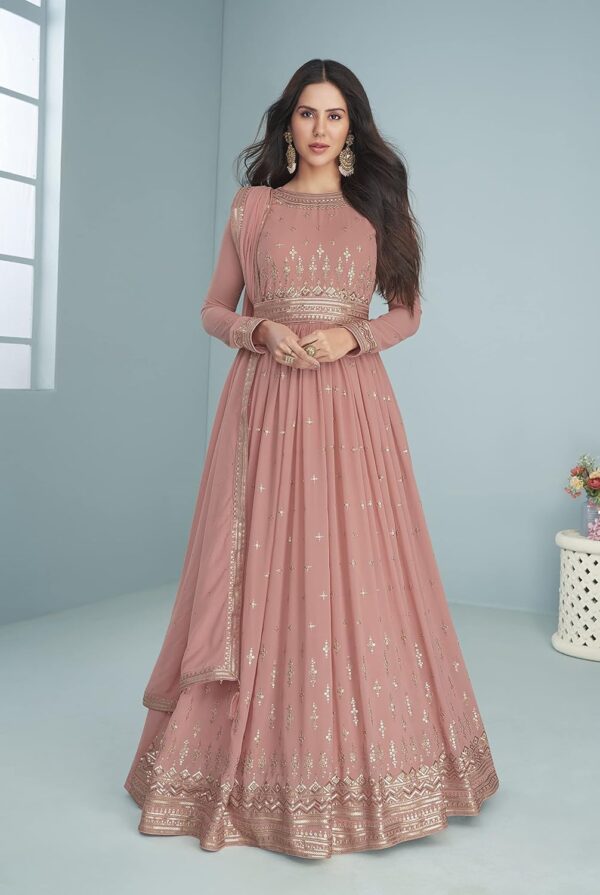 ZUVAANYA Ready to Wear Indian/Pakistani Party Wear Women's Embroidery Faux Georgette Anarkali Floral Gown for Women - Image 3
