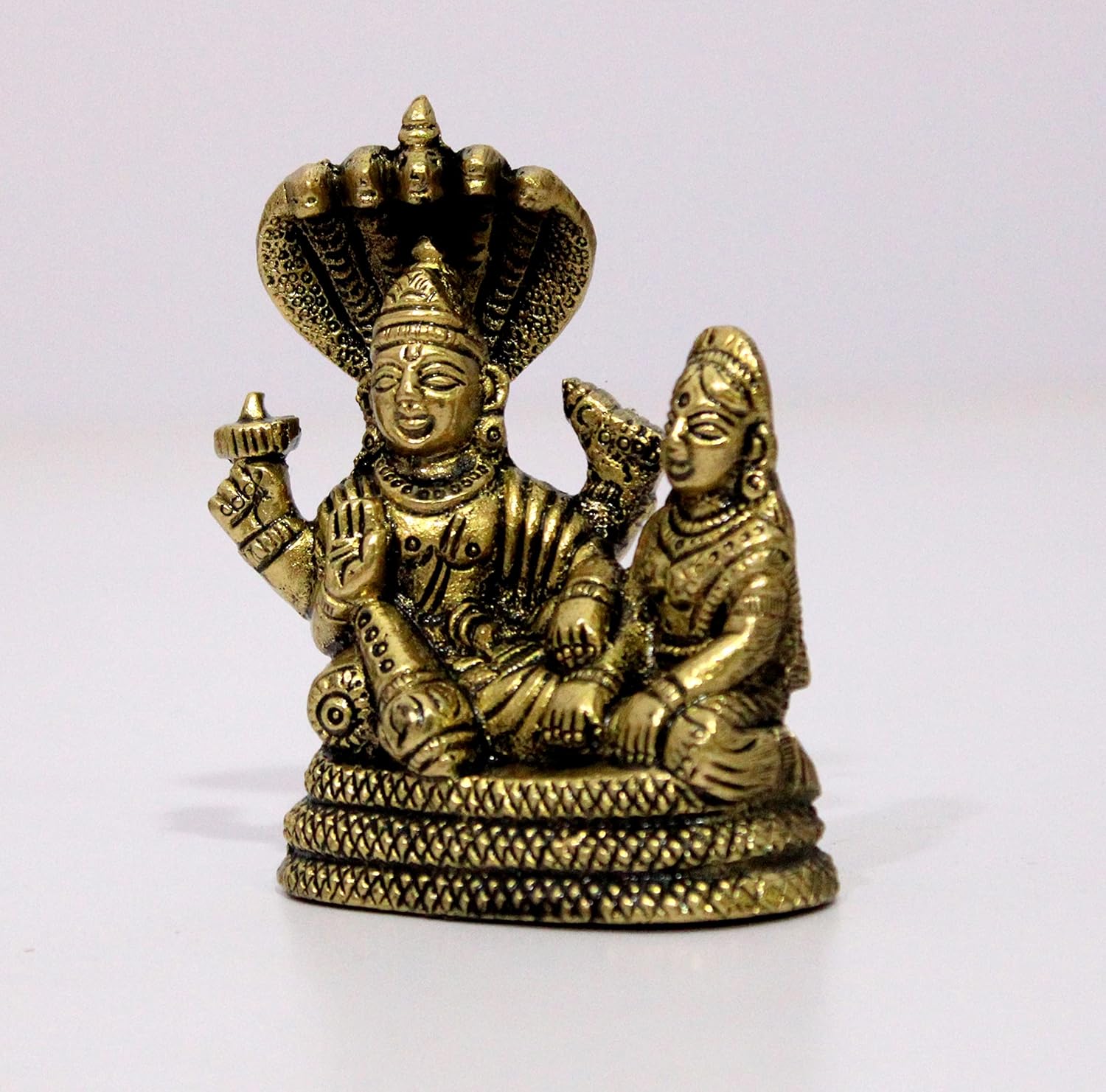 eSplanade Brass Lord Vishnu Laxmi in Ksheer Sagar - Lakshmi Narayan - Murti Idol Statue Sculpture - Golden - 3.1" Inches - Image 4