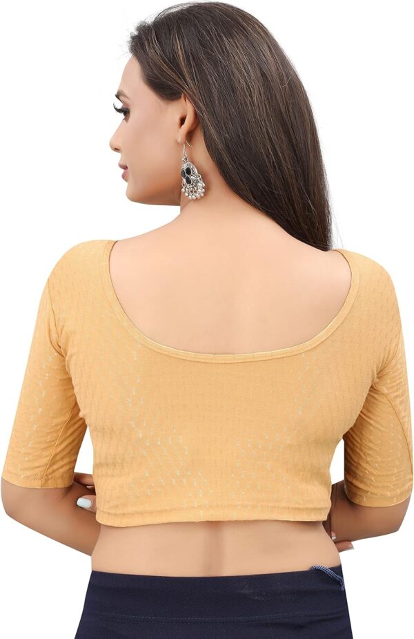 Readymade Stretchable Blouse for Women | Stylish Round neck Dobby Cotton Lycra Elbow Sleeve Party wear choli - Image 2